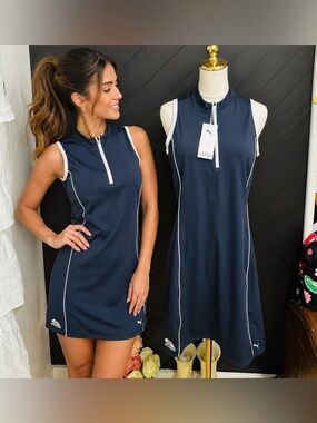 PUMA Women’s CLOUDSPUN Sleeves Golf Dress PGA West Navy Blue Dress NWT
